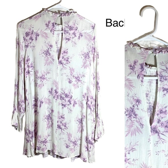 En Creme White & Purple Floral Dress Tunic Size Small - Picture 5 of 16